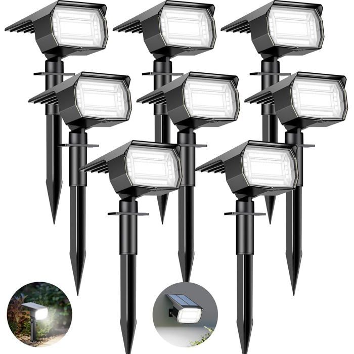 Lot De 8 Spot Solaire Exterieur 72 Led Lampe Solaire Etanche Ip65 Lumiere Solaire Avec 3 Modes DÉclairage Réglable 120° Projec