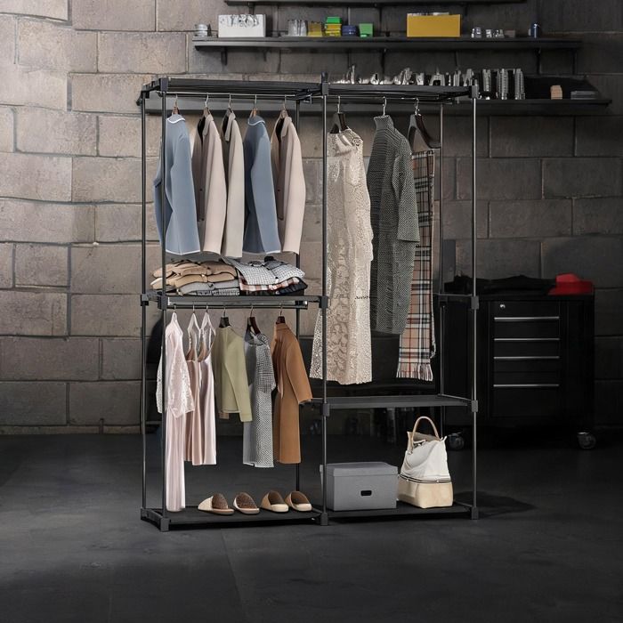 Wardrobe combining Noir Métal and 55.9 x 16.9 x 72.8 in with 142x43x185 cm and 3 tringles et 4 étagères