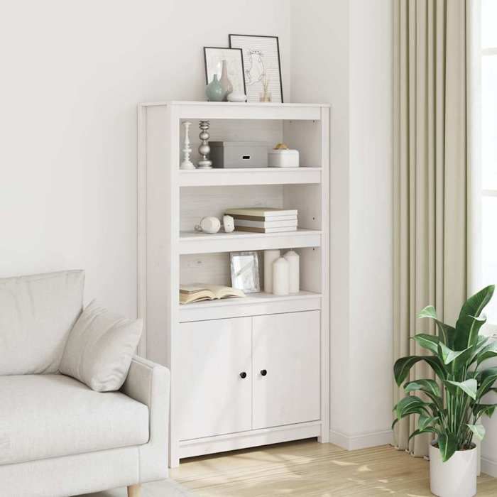 Stable&robuste Buffet haut Blanc 80x35x154 cm Bois massif de pin avec manuel de montage &01_18398