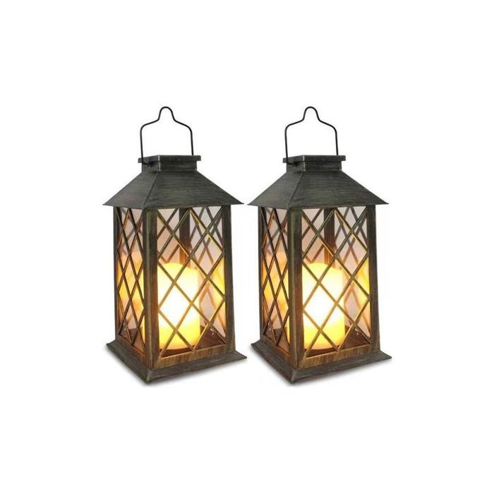 2pcs Lanterne Solaire Exterieur - Bougie vacillante réaliste Étanche IP44 - Balcon Jardin Terrasse - Bronze