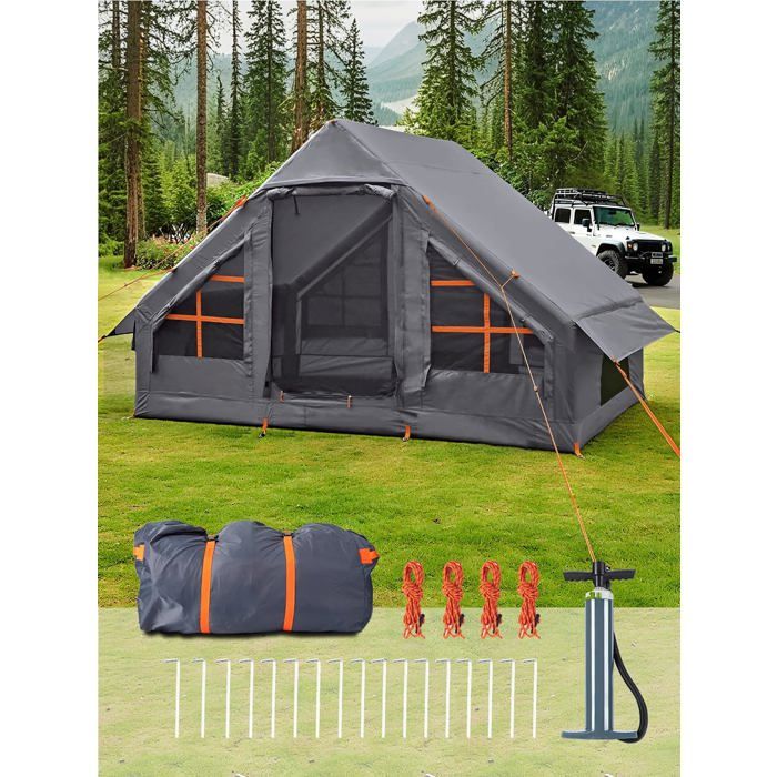 Tente gonflable camping famille – Glamping facile avec pompe manuelle PVC imperméable pour week-ends en extérieur