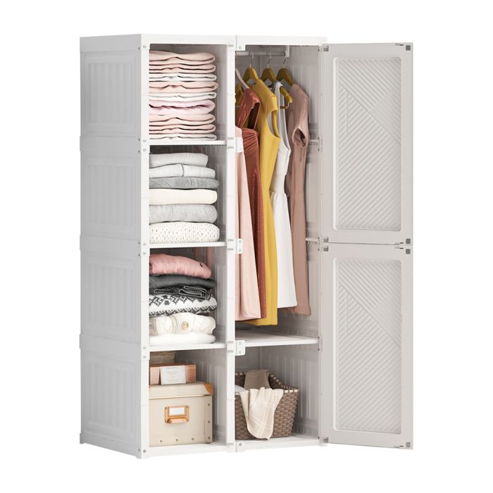 Armoire Penderie avec penderie et étagères Armoire chambre Dressing chambre Meuble de rangement 69x50x136cm Blanc