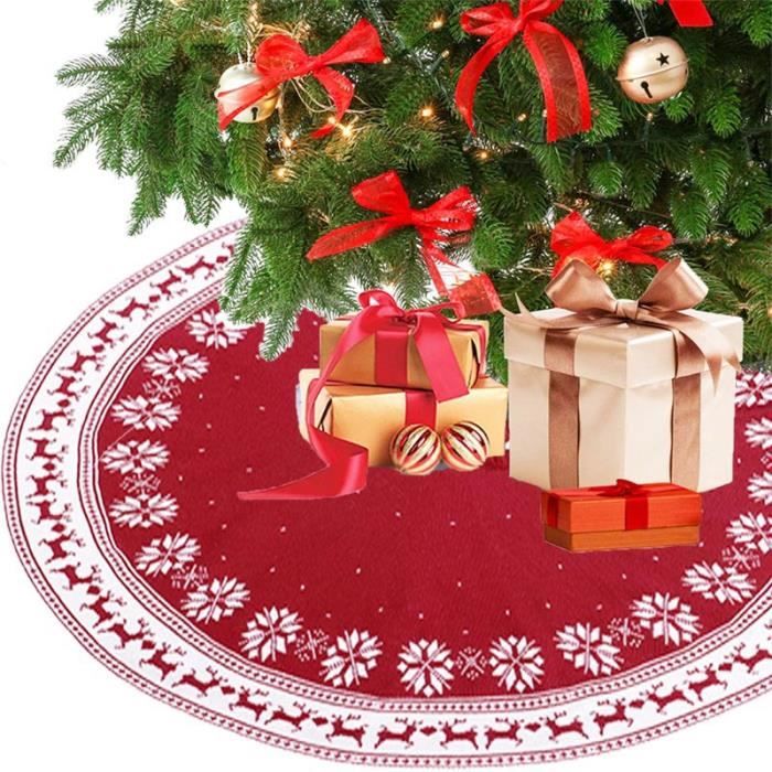 Jupe de Sapin de Noël Tricotée, 122 cm Rouge Tapis de Sapin CouvrePied