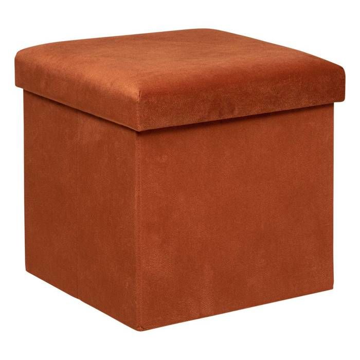 Pouf pliant Lilou en velours 38x38cm ambre - Atmosphera Créateur dintérieur