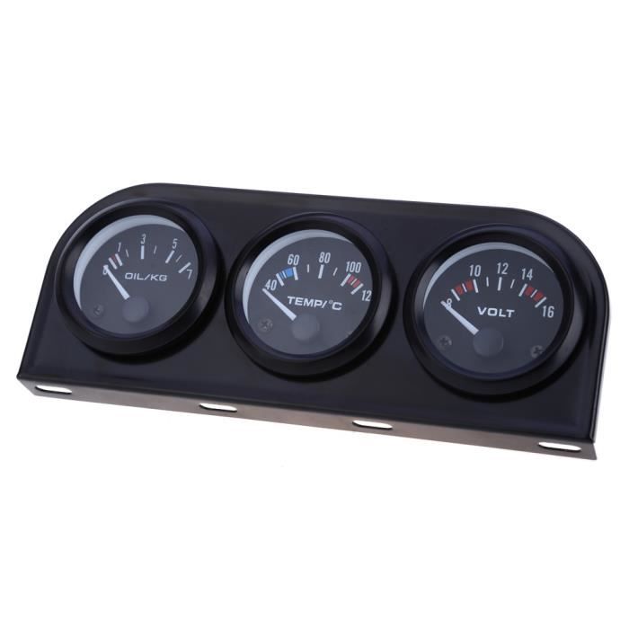 Jauge Triple 52mm : Voltmètre, Température Eau, Pression Huile - Pour Voiture, Camion, Tableau De Bord