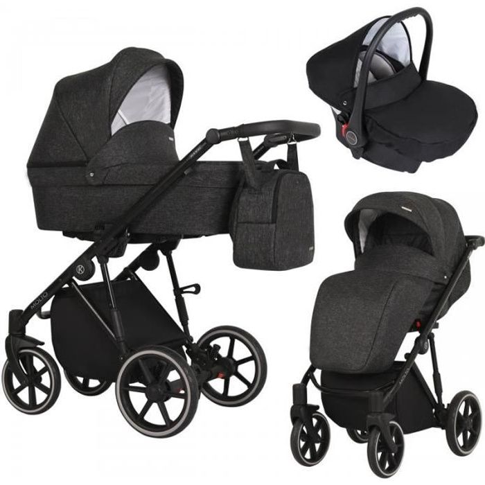 KUNERT Molto 3en1 - Poussette bébé - Jusqu'à 10Kg - Système siège auto et nacelle intégré - Noir