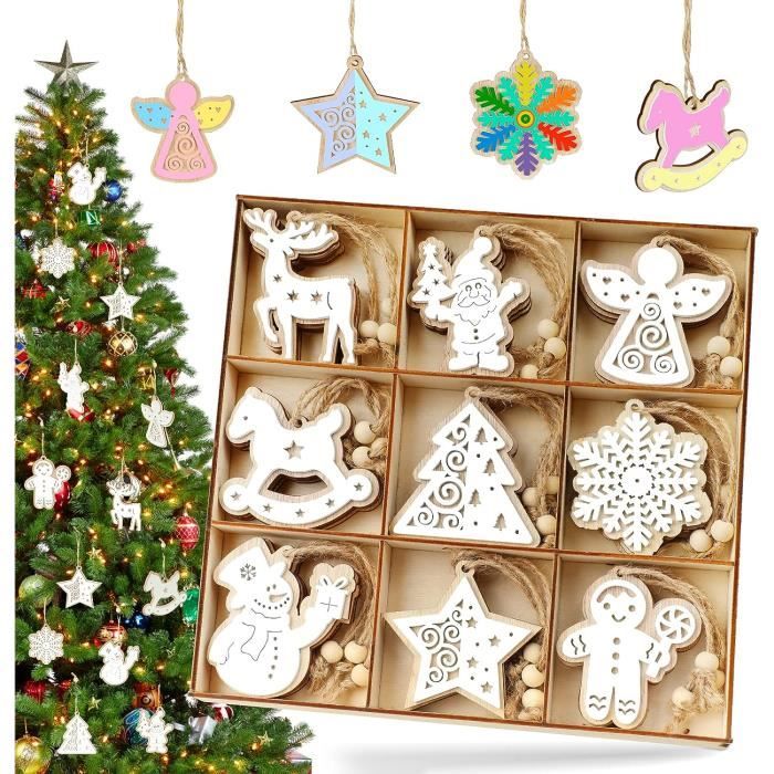 Ensemble De 9 Boules De Noël Vintage En Verre - Motifs Flocon, Bonhomme De Neige, Père Noël - Décoration Arbre Classique