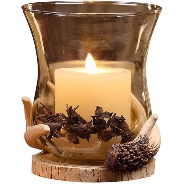 Bougeoir Avec Cloche En Verre – Support Bois – Décoration Mariage, Dîner, Ambiance Romantique – 10x8x8 Cm - 1