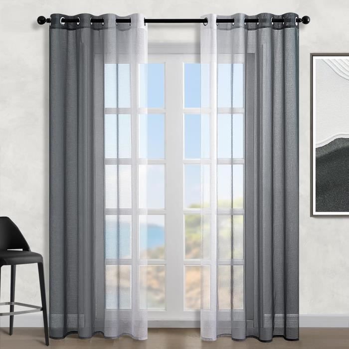 2 Pièces De Rideaux Dégradé Voilage Blanc Et Bleu 140X220Cm Galon Fronceur Chambre Voilage Blanc