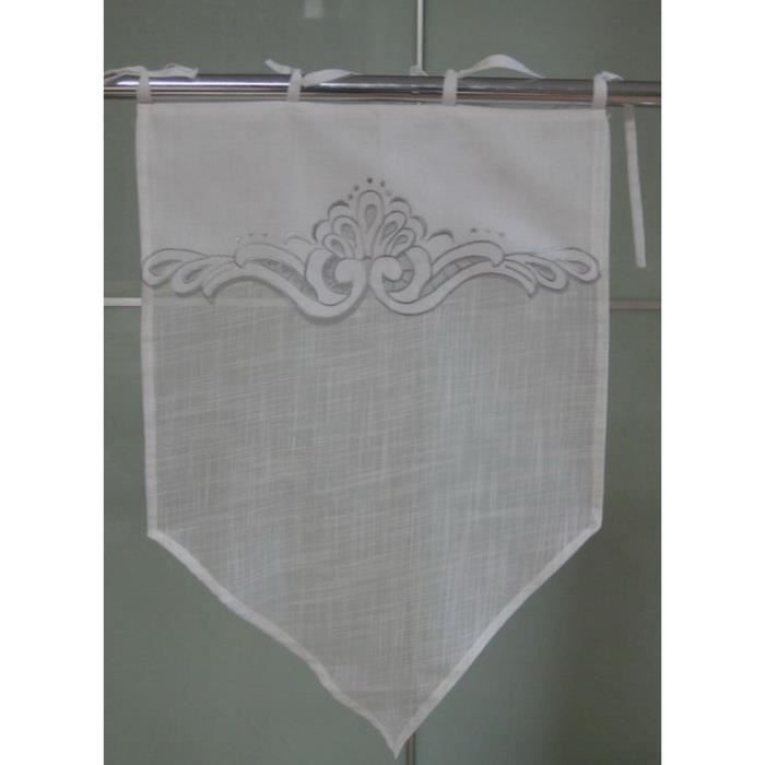 Rideau Brise-bise Brodé Blanc - Hauteur 90 Cm, Dentelle, 100% Polyester, Semi-transparent