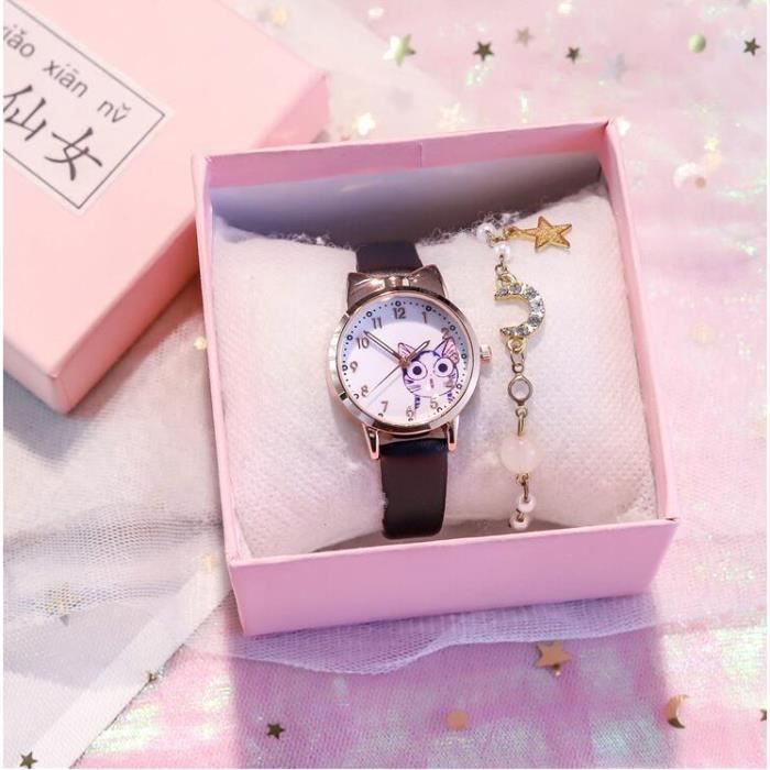 Coffret Montre Cadeau Femme Fille Ado Enfant - Mignon Montre à quartz  -Bracelet Fleur Jolie - Coffret Cadeau de Marque de Luxe , Chic-Tendance -  Achat/vente montre Fille Adulte-Enfant Noir Cuir Neuf 