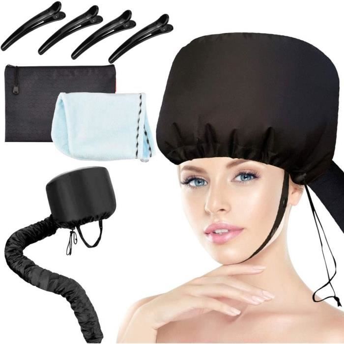 Casque pour Séchage Cheveux avec Serviette et 4 pcs Pince Capot de SècheCheveux Casque Sèche