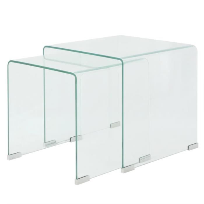 MAISON* Bout Canapé - Ensemble de 2 Tables basses gigognes - Contemporain - Verre trempé Transparent(2801)
