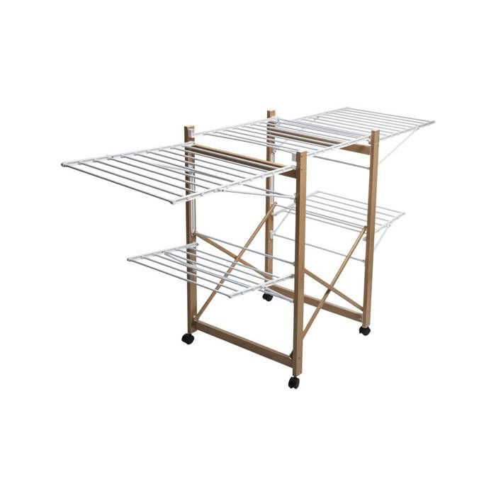 Étendoir à Linge Tour 5Five – 40m De Capacité – 4 Roues – Pliable – Design Bois – Parfait Pour Familles
