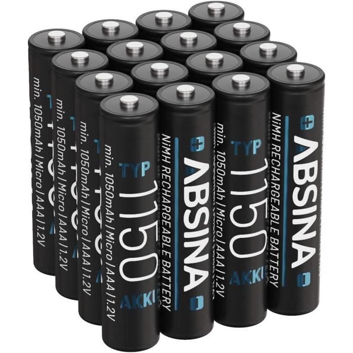 Piles Rechargeables AAA Micro 1150 Lot de 16Pile Rechargeable AAA NiMH avec Min. 1050 mAh & 1