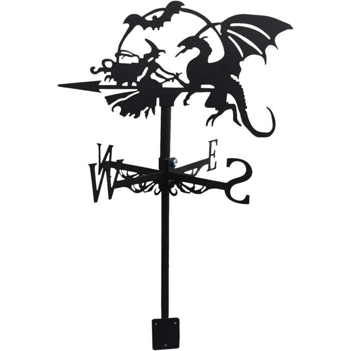 YARNOW Girouette Métal Sorcière Chat Noir Halloween - Indicateur Vent Pour Toit, Jardin, Grange Et Décoration Extérieure