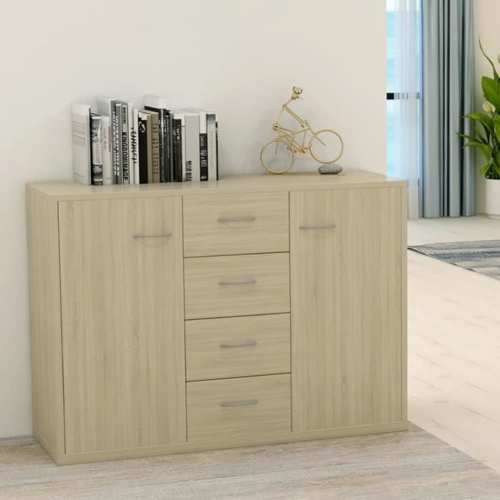 🕊2730Spacieuse Magnifique Buffet bas Contemporain - Buffet De Cuisine Commode bahut vaisselier scandinave Meuble de rangement-Chêne