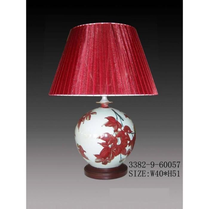 Lampe de table orientale en porcelaine blanc blanc fleurs rouges