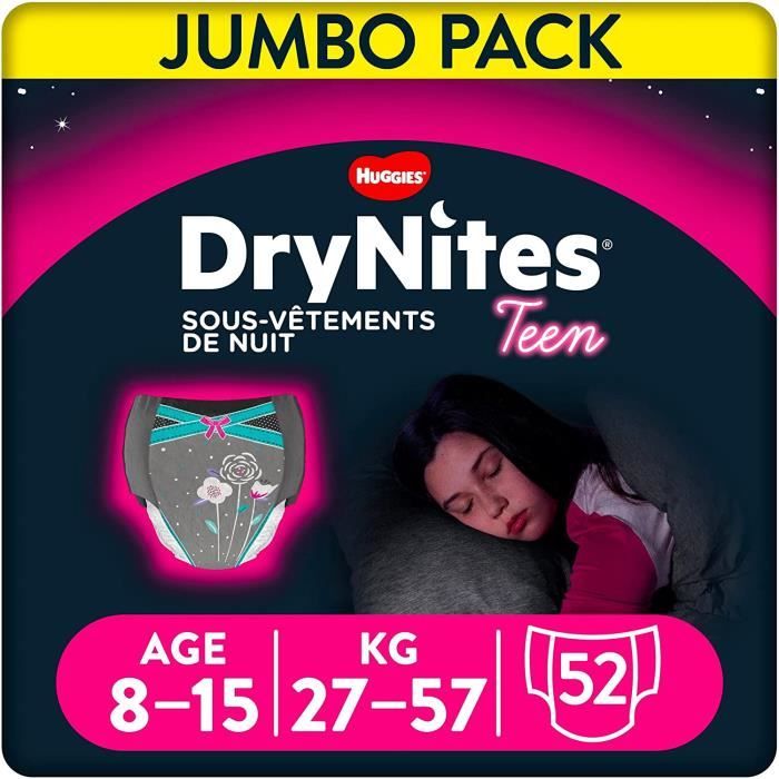 Couche De Nuit Jetable - Drynites 8-15 Ans Fille (27-57Kg) Sous-Vêtements Absorbants Enfants Qui Font Pipi Lit X52