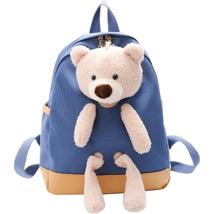 Sac à Dos Scolaire Cartable avec Ourson Peluche Détachable pour