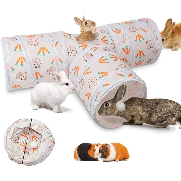 Tunnels et Tubes de Lapin Pliable à 3 Voies Carottes Cachette de Lapin