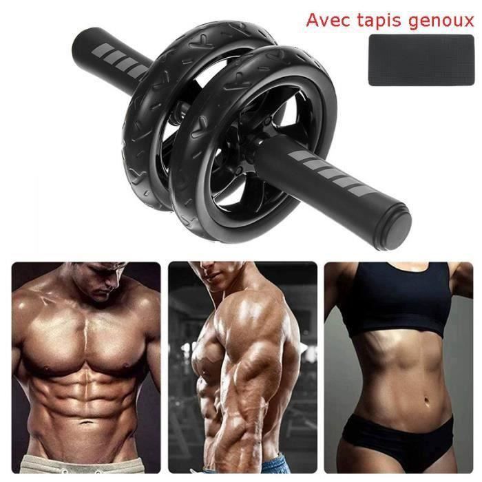 Relaxdays Rouleau d'entraînement abdominal pour la maison avec tapis de genou antidérapant et roues en caoutchouc Noir/bleu