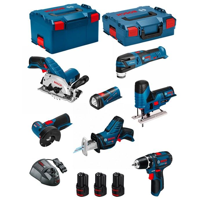 BOSCH Kit 12V BMK7 28AD3 GSR 12V 15+GKS 12V 26+GWS 12V 76+GST 12V 70+GOP 12V 28+GSA 12V 14+GLI 12V 80+3 x 2 0Ah+GAL1230CV