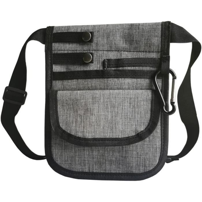 Sac Banane Infirmière Noir - Multi-compartiments (7 Poches) - Taille 18.5 X 25 Cm - En Nylon Oxford - Ceinture Réglable - 10