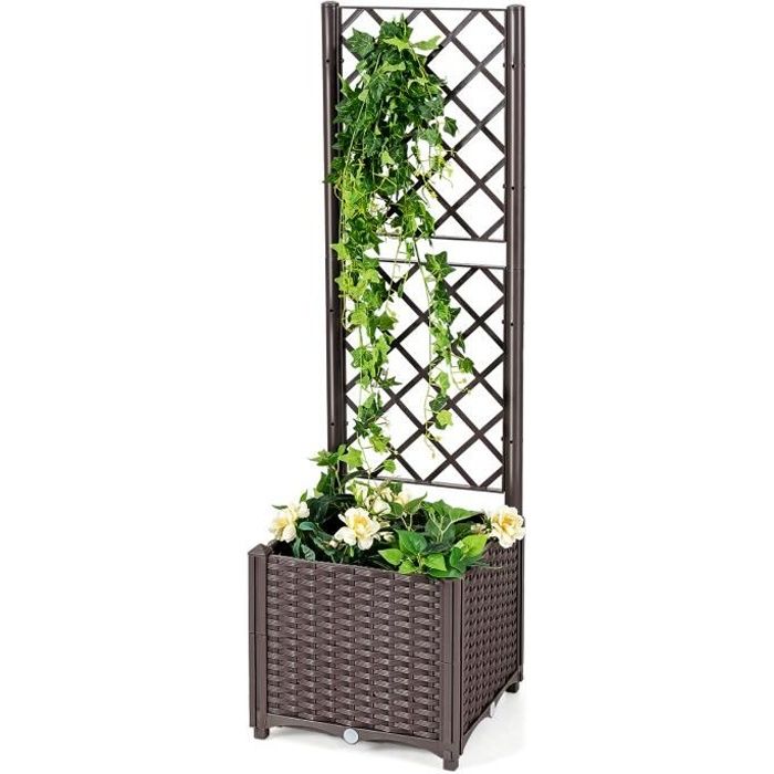 Jardinière Avec Treillis Auto-arrosage 80x40x140cm - Double Bac Pour Plantes Grimpantes