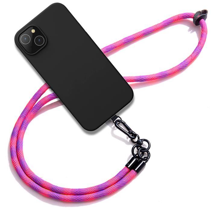 Coque rigide avec collier cordon noir + Verre trempé pour iPhone 15 pro max