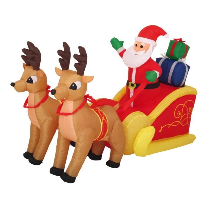 Personnage de Noël Père Noël gonflable avec 2 rennes 130cm - Achat