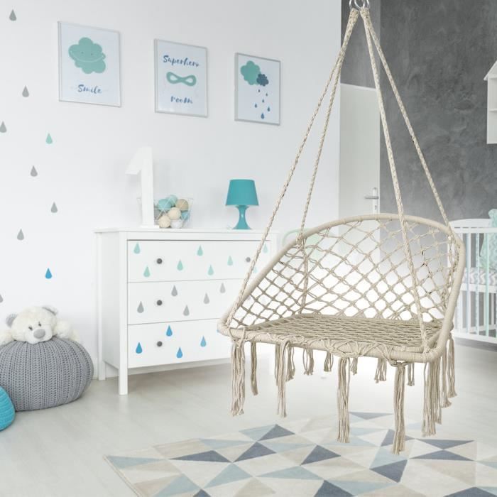 Beige Hamac, Fauteuil Siège Suspendu En Coton Pour Enfants Et Adultes