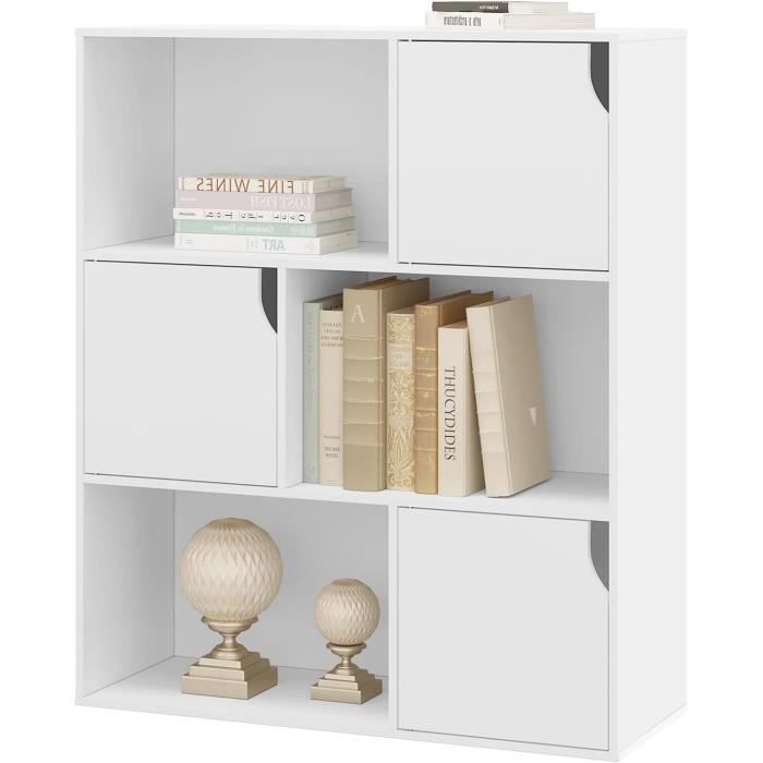 Bibliothèque avec 6 Compartiments Étagère de Rangement avec Portes en Bois Composé 80x30x96cm Blanc E0AG0077