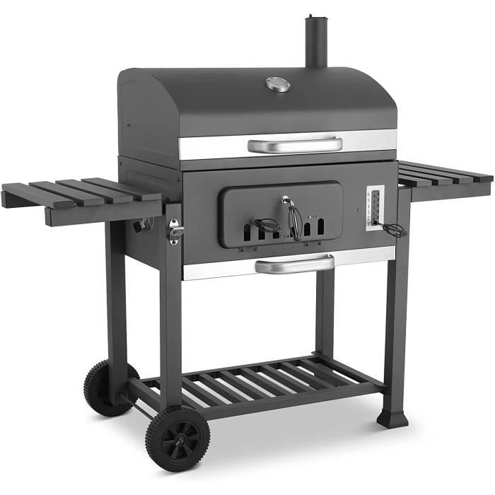 Barbecue au Charbon de Bois Grill à Charbon BBQ avec 2 Étagère Latérale Plateau à Charbon Réglable à 6 Positions 152x60x136cm