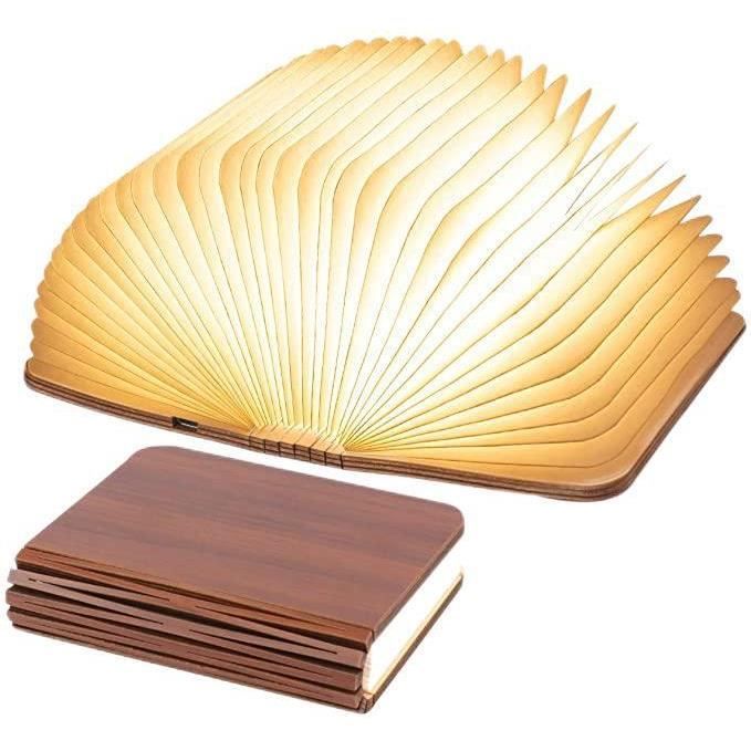 LED Livre Lampe en Bois Idea Cadeau Noël Livre Lampe Pliante et Magnétique LED Lampe de Papier Rechargeable par USB