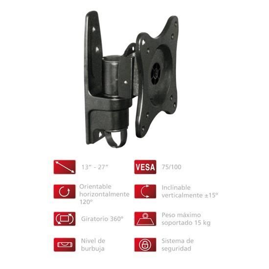 Support TV Fonestar - 13 à 27 - Peut être tourné horizontalement et verticalement - Noir - Métal