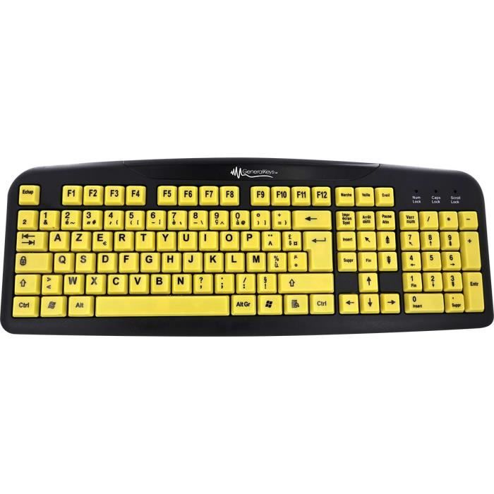 Clavier USB – GENERALKEYS – Gros caractères – AZERTY – Touches Hotkeys – Confortable et lisible