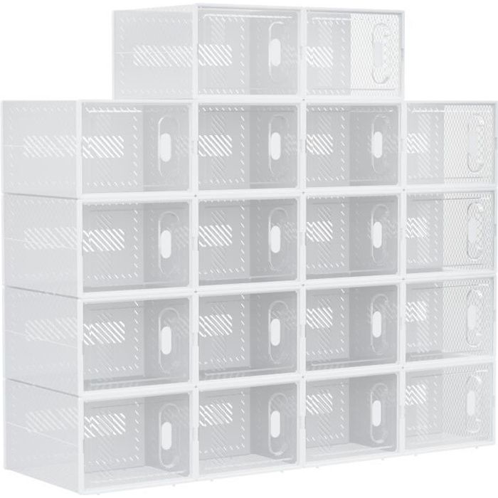homcom lot de 18 boites cubes rangement à chaussures meuble modulable avec portes transparentes - dim. 25l x 35l x 19h cm