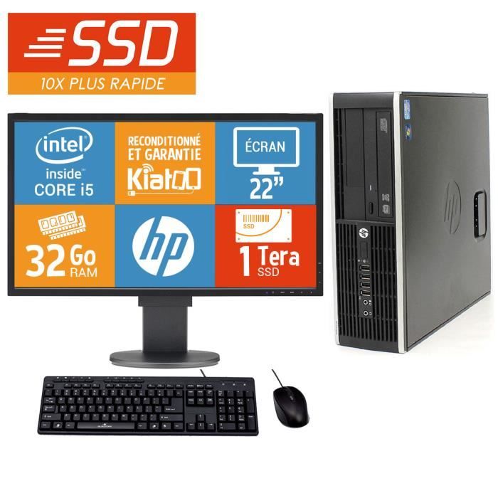 Ordinateur de bureau HP ELITE 8100 intel core I5 32 go ram 1 to disque dur ssd TFT 22  pc de bureau reconditionnée W7 - Hewlett packard