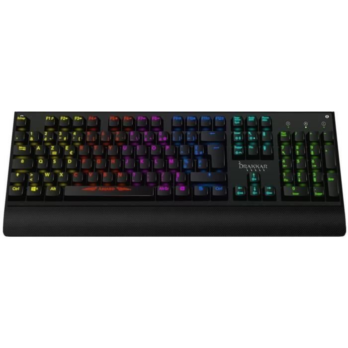 KONIX  Clavier Gamer M&eacute;canique Drakkar Asgard Aura - AZERTY - R&eacute;tro&eacute;clairage - Switches Marron - Multim&eacute;dia - Repose-poignet 