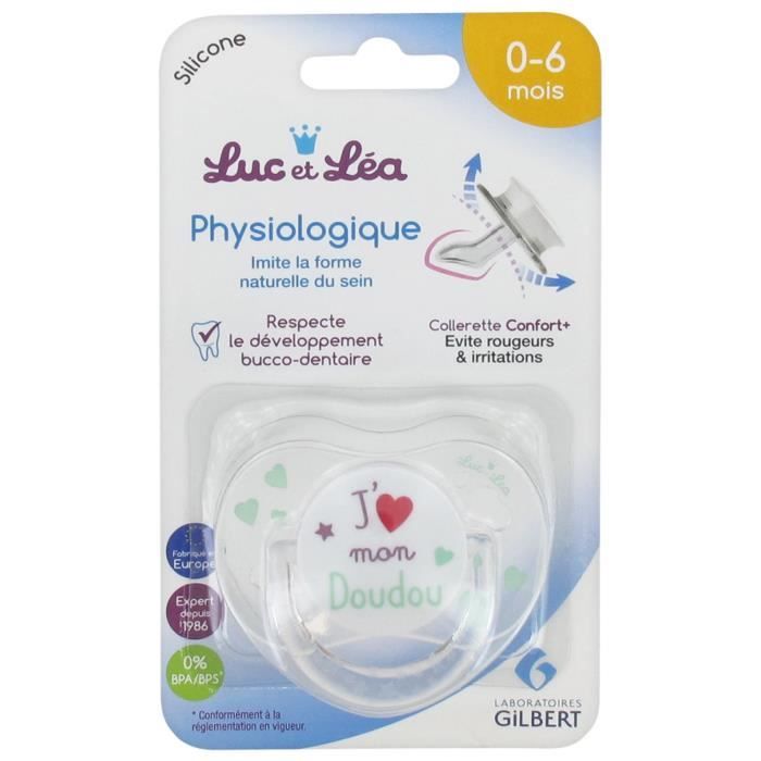 Sucettes-Luc et Léa Sucette Silicone Physiologique avec Anneau 0-6 Mois (Modèle : J'aime mon Doudou)