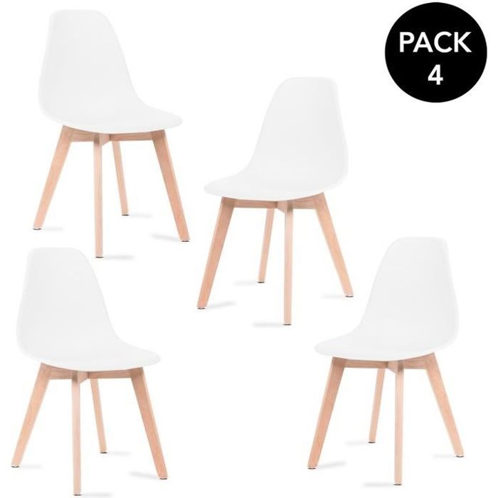 mc haus · katla blanche x4 · lot de 4 chaises de salle à manger blanches en polypropylène avec pieds en bois