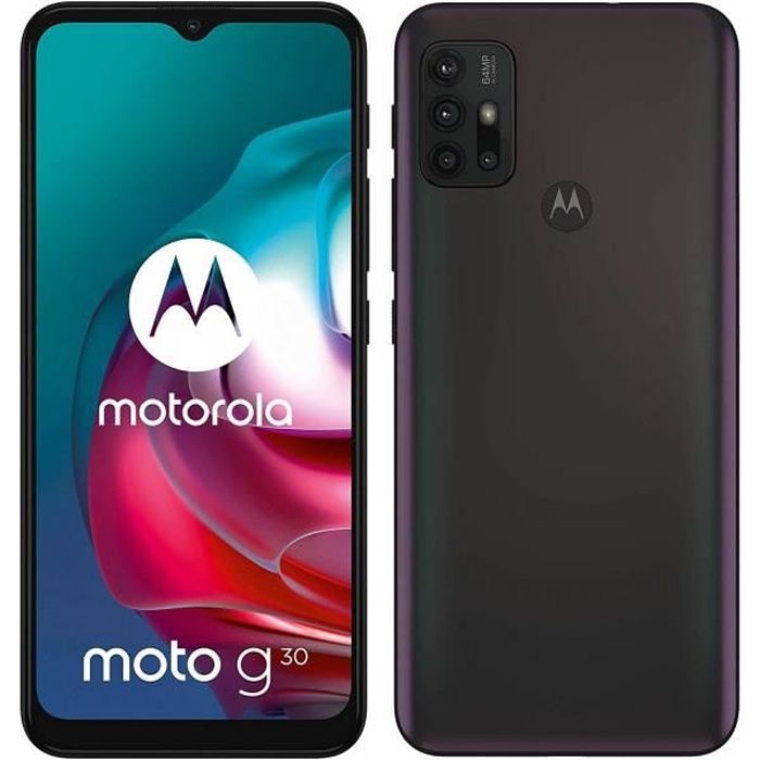 Téléphone Dual SIM - Motorola - moto g30 - 128 Go - Noir - Appareil photo quadruple optique 64 MP - Écran 90 Hz