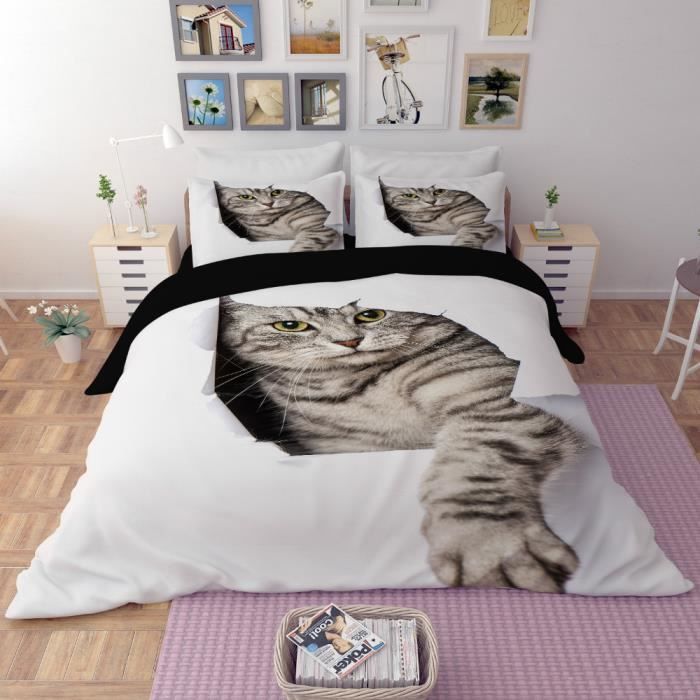 Parure De Lit Chat Mignon 3d Effet 150 0cm 3 Pieces 1 Housse De Couette Et 2 Taies D Oreillers 63 63cm Achat Vente Housse De Couette Seule Cdiscount