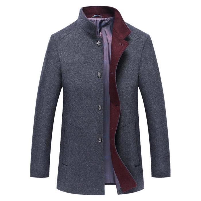 Manteau Court en Laine Homme Gris Col Montant 42% Laine