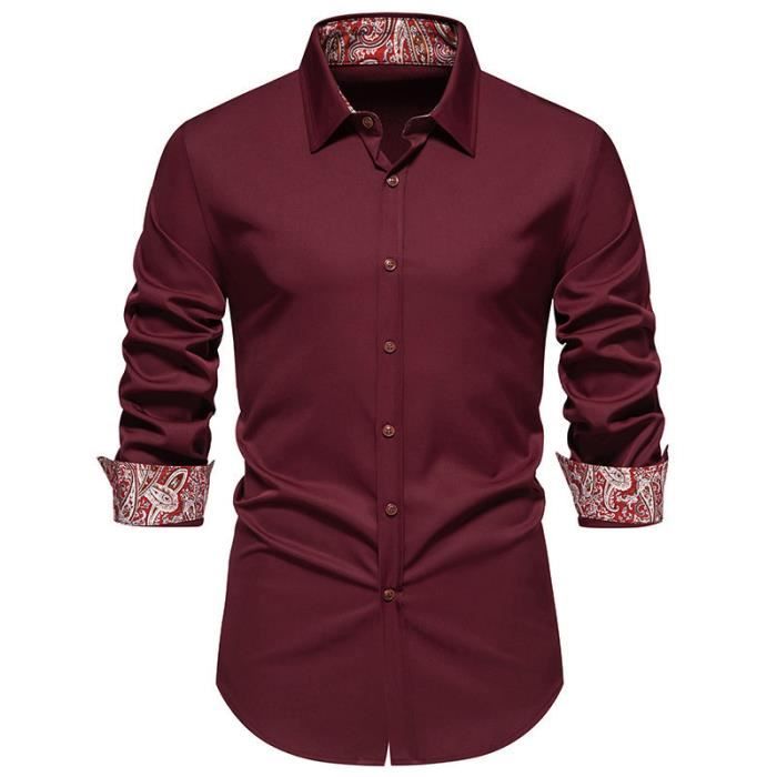 Chemise Homme INSFITY Slim Manches Longues Bordeaux Uni