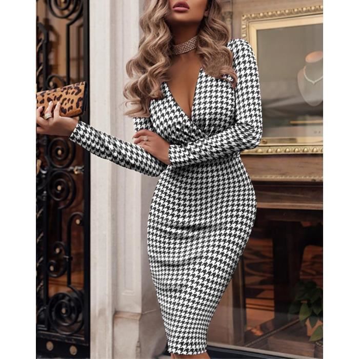 Robe femmes moulante a pied de poule Sexy Cdiscount Boutique Erotique