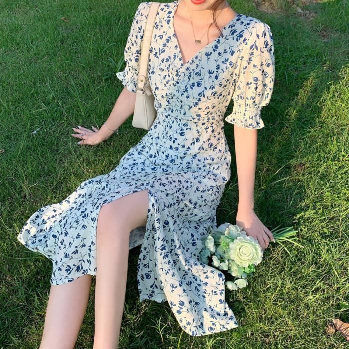 Robe courte femme blanche à imprimé floral orange