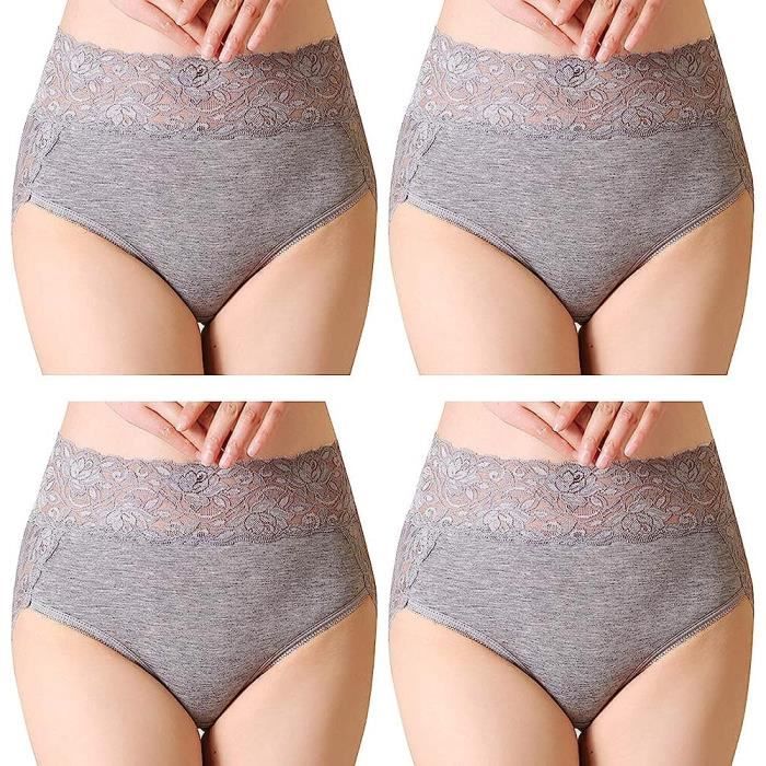 Culottes Femme Coton Taille Haute - Lot De 3 - Dentelle, Couverture Totale - Taille 36-52 - Sans Marque