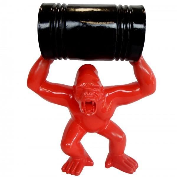 Statue en résine Donkey Kong gorille singe rouge avec tonneau 45 cm H